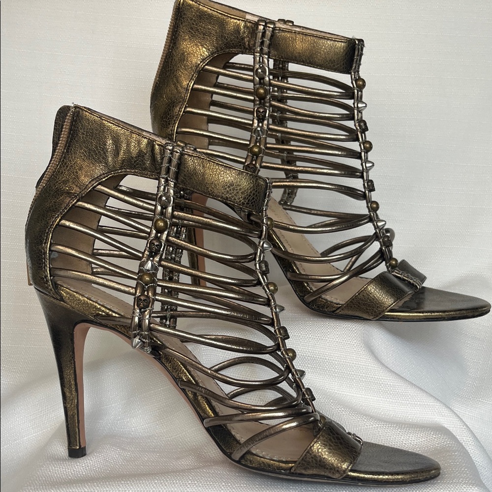 Metallic Bronze Strappy High Heel Sandals - Women